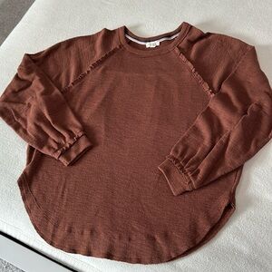 Pilcro Waffle Knit Pullover Top XS Long Sleeve Ruffle Round Hem anthropologie